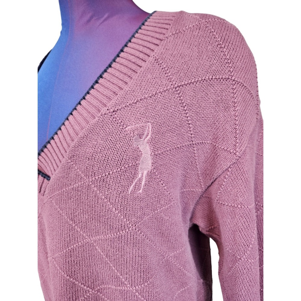 Vintage 90s Tall Timber Dusty Purple V-Neck Argyle Sweater Size Medium Women H77 - Picture 3 of 8